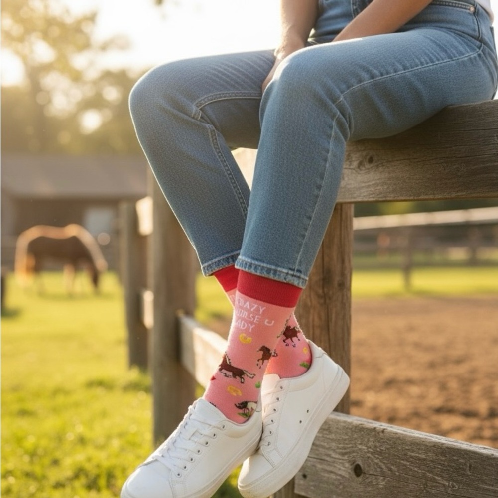 HAPPYPOP Pink Horse Print Socks for Women NWT - Picture 3 of 13